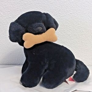 1987 Dakin Soft Classics Black Labrador Dog Holding Bone Plush Puppy Realistic